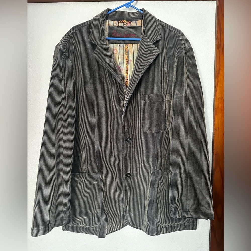 Robert Graham Blue/Gray Corduroy Blazer with Colorful Trim, Size XL